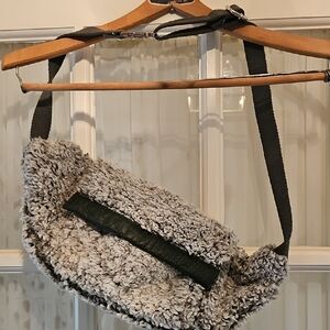 Free People Cozy Up Gray And Green Sherpa Crossbody Belt Bag